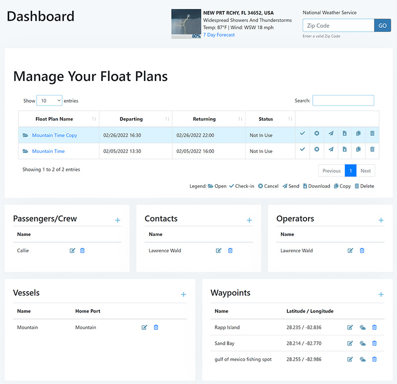 Float Plan Dashboard